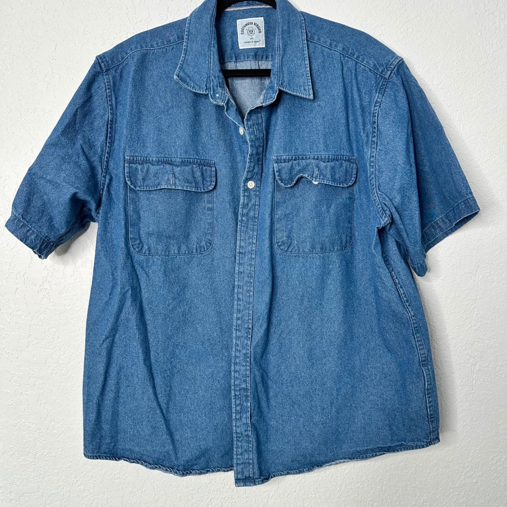 Men's XXL Customized Version Dubinik Blue‎ Denim Short Sleeve Shirt 2XL